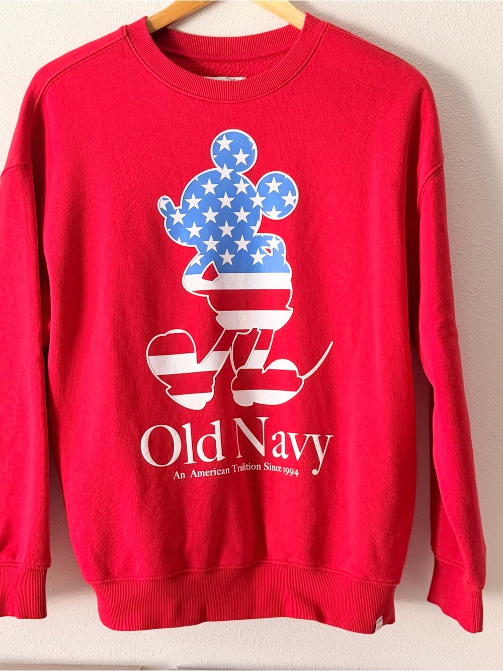 Old Navy Red Crewneck Sweatshirt with Stars & Stripes Mickey Graphic